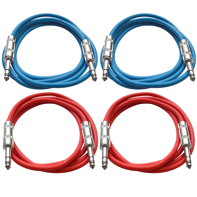 4 Pack of 1/4" TRS Patch Cables 6 Feet Extension Cords Jumper - Blue & Red image 1