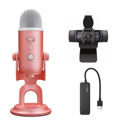 Blue Yeti Premium USB Gaming Microphone for Streaming, PC, Podcast, Studio, Computer Mic (Pink Dawn) Bundle with C920S Pro HD Webcam with Adjustable Light, and 4-Port USB (3 Items)