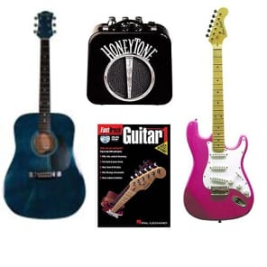 Dreadnought Acoustic Guitar in Blue: MA241TBL, Double Cutaway Electric Guitar in Pink W/Accessories image 1