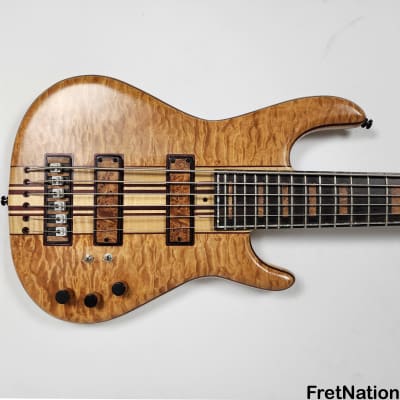 Bob Mick Custom 6-String Quilted Maple Bass 9-Piece Neck Purple Heart Abalone Binding 10.44lbs image 1