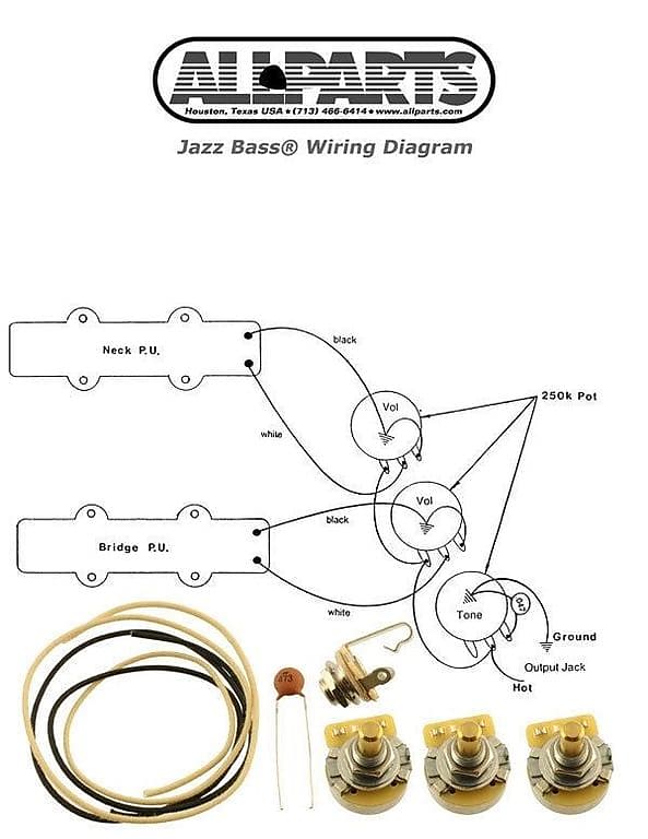 NEW Jazz Bass Pots Wire & Wiring Kit for Fender Jazz Bass Guitar EP-4129-000 image 1