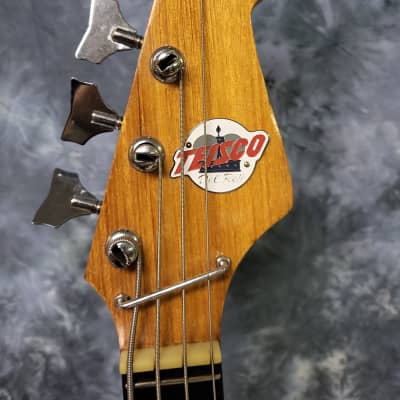 Vintage 1969 Teisco Del Rey EB-130 Tulip 31 inch Short Scale Bass Pro SetupSunburst Gator Gigbag image 6