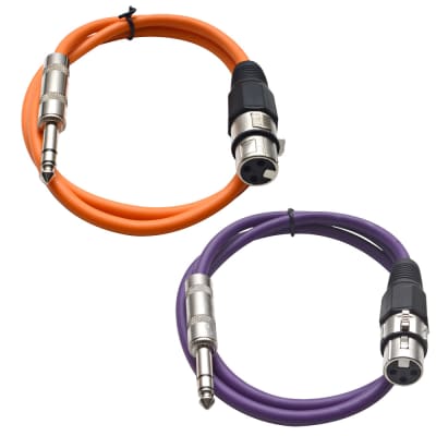 2 Pack of 1/4 Inch to XLR Female Patch Cables 3 Foot Extension Cords Jumper - Orange and Purple image 1