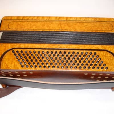 Vintage Antique "USA" Birds-Eye Maple Military Accordion w/ Geib Case image 14