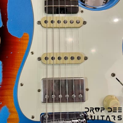 Schecter USA Custom Shop Nick Johnston Traditional Electric Guitar w/ Case-Lake Placid Blue over 3-Tone Sunburst (Heavy Relic) image 6