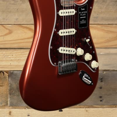 Fender  Player Plus Stratocaster Electric Guitar Aged Candy Apple Red w/ Gigbag image 1