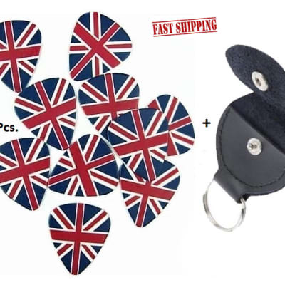 British UK Flag Thick Guitar Picks.  10 Pcs. + Picks Holder. Ships Fast! image 1