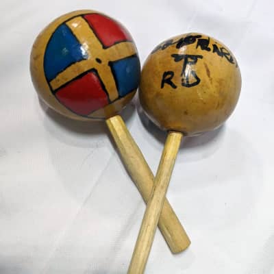 Handmade Traditional Wooden Maracas - Blue & Red image 1