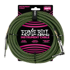 Ernie Ball P06066 1/4" TS Straight to Right-Angle Braided Instrument Cable - 25'