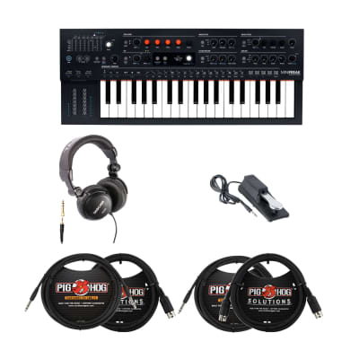 Arturia MiniFreak 37-Key Hybrid Synthesizer Bundle with Closed-Back Headphones, Sustain Pedal, MIDI and 1/4" TRS Cables (7 Items)