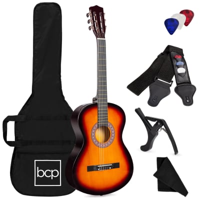Best Choice Products Beginner Acoustic Guitar Set w/ Case, Strap, Strings - 38in-Natural Mahogany image 22