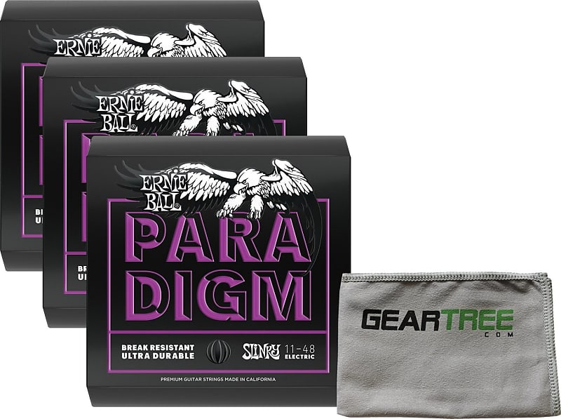 3 Pack of Ernie Ball 11-48 Paradigm Power Slinky Electric Guitar Strings w/ Geartree Cloth image 1