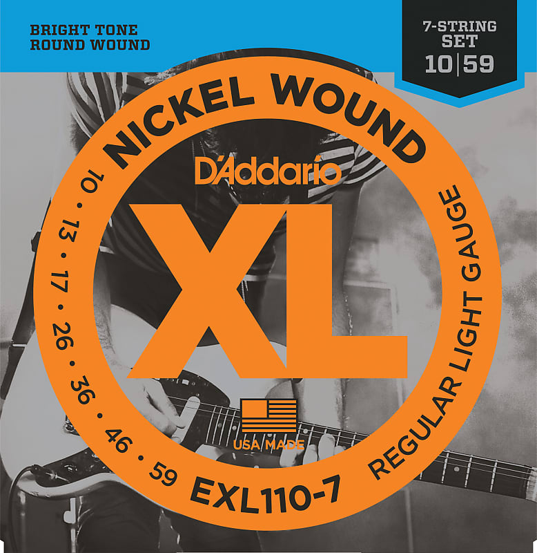 D'Addario EXL110-7 7-String Nickel Wound Electric Guitar Strings, Regular  Ligh