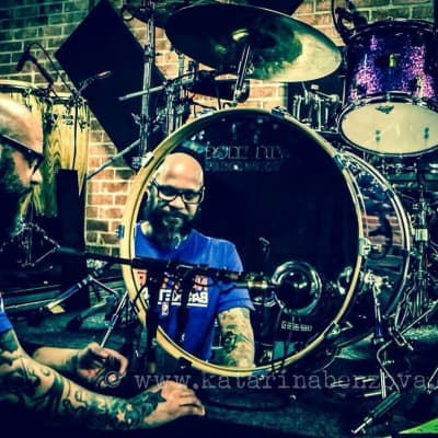 Frank Ferrer's Guns N Roses, Pork Pie, 2016 Drum Set, 24",16",14",13",12" Purple Sparkle. Signed! Authenticated! image 2