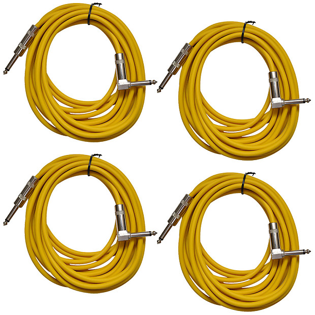 Seismic Audio SAGC20R-YELLOW-4PACK Straight to Right-Angle 1/4" TS Guitar/Instrument Cables - 20" (4-Pack) image 1