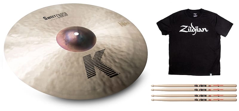 Zildjian 19" K Sweet Crash Traditional Finish Cymbal Bundle Pack Shirt & VF Sticks Authorized Dealer image 1