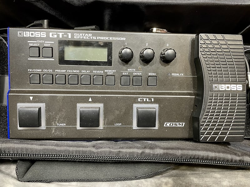 All in one. Boss GT-1 Multi Effects Unit w/pedalboard & bag All in one. Boss GT-1 Multi Effects Unit w/pedalboard & bag