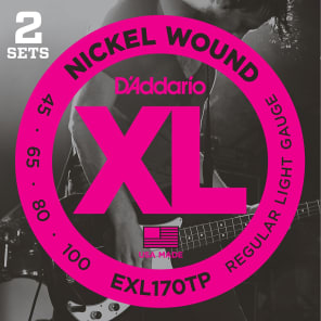 D'Addario EXL170TP Nickel Wound Long Scale Light Bass Guitar Strings, 45-100 (2)