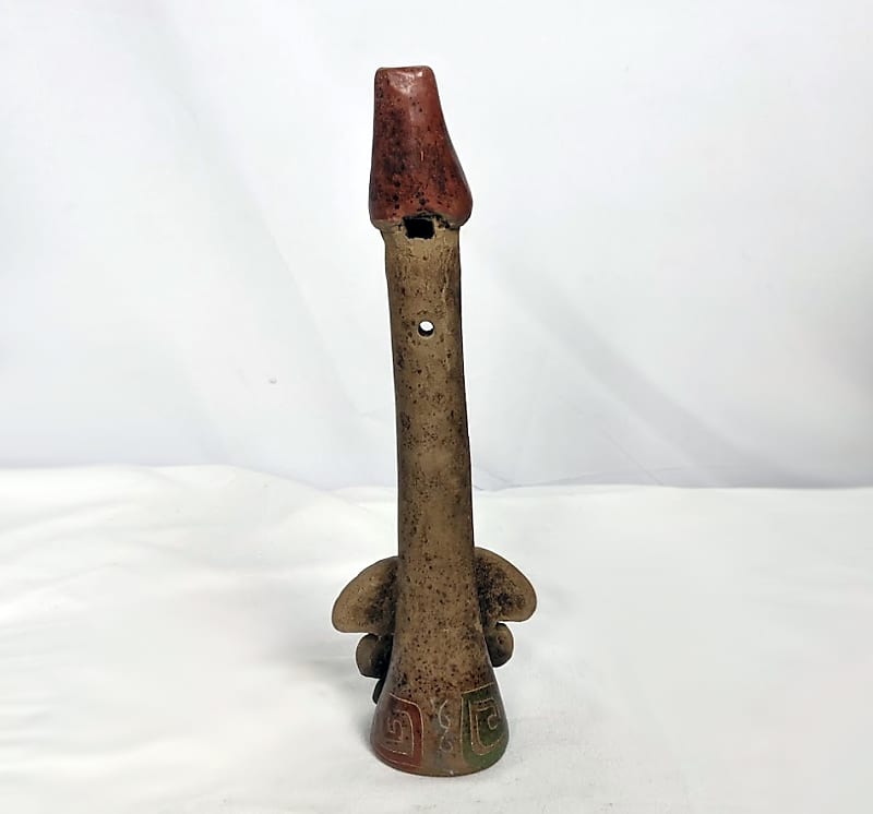 Vintage Mexico Aztec Mayan Clay Flute Folk Art Pottery Primitive