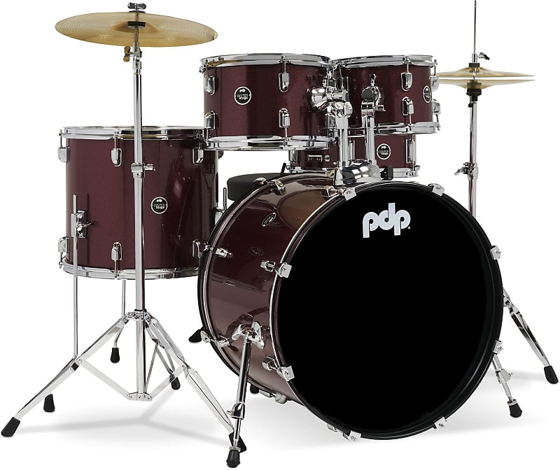PDP Center Stage PDCE2215KTRR 5-piece Complete Drum Set with Cymbals - Ruby Red Sparkle image 1