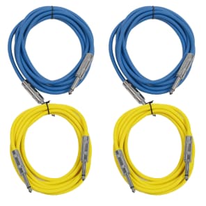 Seismic Audio SASTSX-10-2BLUE2YELLOW 1/4" TS Male to 1/4" TS Male Patch Cables - 10' (4-Pack)