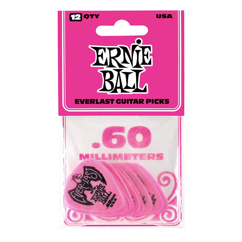 Ernie Ball .60mm Everlast Picks, 12-Pack, Pink image 1