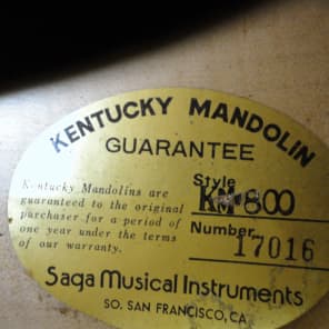 1980's Saga Kentucky "F" KM-800 Mandolin Made in Japan Sumi? image 4