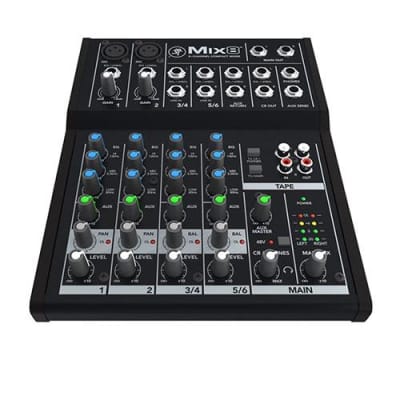 Mackie Mix8 8-Channel Compact Mixer, 20Hz to 30kHz Frequency Response, 3.8kOhms Mic-In / 1kOhms Tape Out / 22Ohms Phones Out Impedances, 2-Pin DC Conn image 1