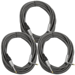Seismic Audio SAGCRBS-18-3PK Straight to Right-Angle 1/4" TS Woven Cloth Guitar/Instrument Cables - 18" (3-Pack)