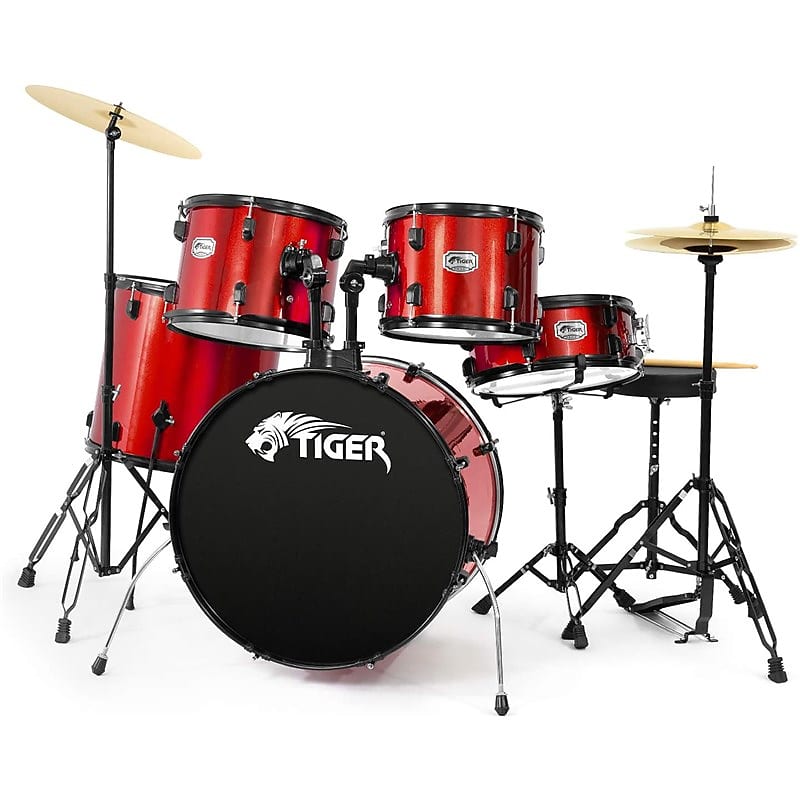Tiger DKT28 5 Piece Acoustic Drum Kit, Red, Ex-Display image 1