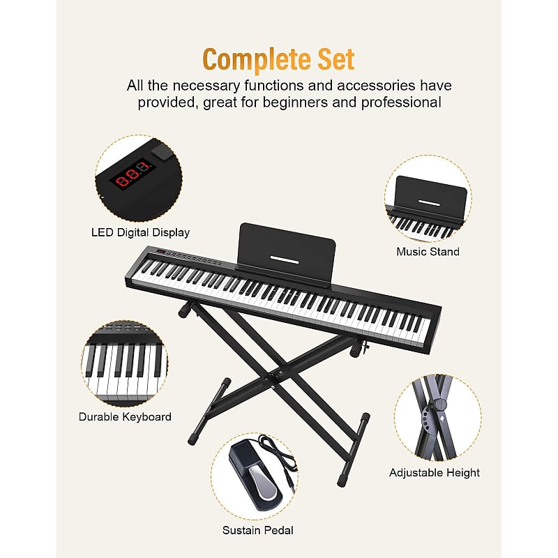  Asmuse 88-Key Full Size Electric Piano Keyboard Set, Digital  Piano with Sustain Pedal, Power Supply, Built-In Speakers, Black : Musical  Instruments