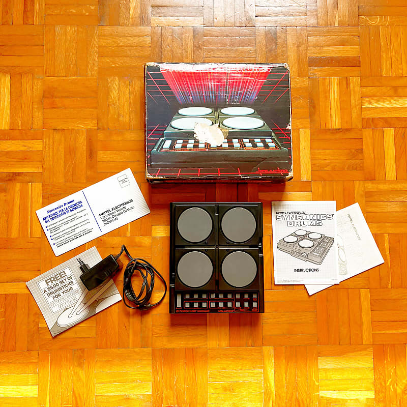 Synsonics Drums by Mattel 1981 Vintage Analog Drum Machine Synth with original box original manuals documents RCA stereo cable and power supply Reverb Denmark