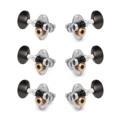 Schertler Guitar Tuning Keys for 3+3 Solid Pegheads - Ebony Knobs, Satin chrome with ebony for sale