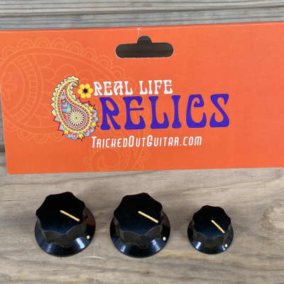 Real Life Relics Fender® Aged Genuine  American Vintage Jazz J Bass® Black Knobs 3 Pack 0992085000    [DM3] image 3