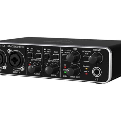 Behringer Umc204 Hd Interfaccia Audio 2 X4 Scheda Audio Midi Usb 2 In 4 Out 24 Bit 192 Khz 2 Preamplificatori Microfonici Midas Phantom Power +48 V for sale