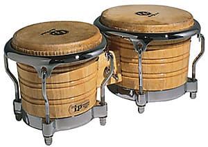 Latin Percussion LP201AX-2AW Generation II Wood Bongos with Comfort Curve II Rims, Gold Tone Hardware 2010s - Natural image 1