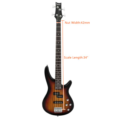 Glarry GIB Bass Guitar Full Size 4 String SS pickups w/ 20W Amplifier Sunset image 5