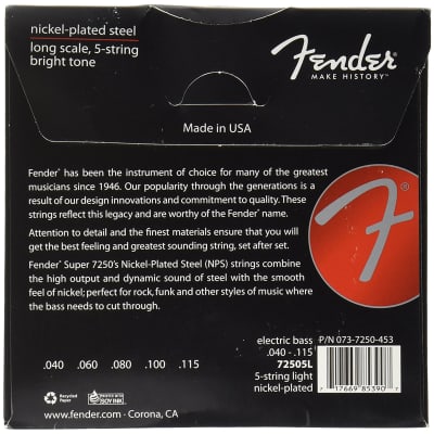 Fender 72505L NPS Roundwound Bass Strings, Long-Scale 5-STRING LIGHT 40-115 image 4