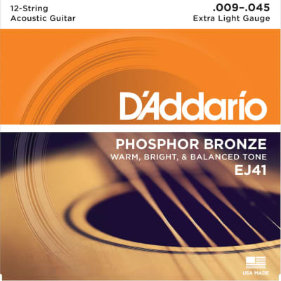 D'Addario EJ41 12-String Phosphor Bronze Guitar Strings Extra Light 9-45 image 1