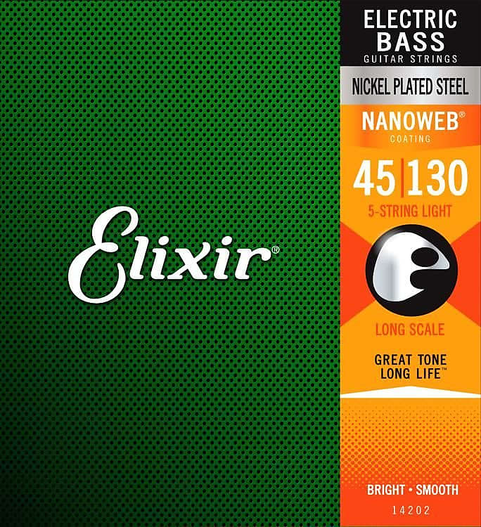 Elixir 14202 Nanoweb Light 5-String Electric Bass Strings (45-130) image 1