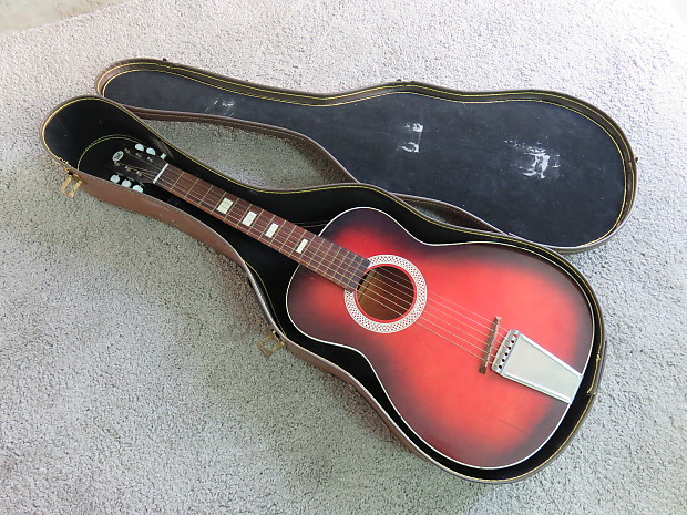 Vintage 1960s Sears Kay Silvertone Red Stella Acoustic Parlor Guitar Made in USA Sunburst Clean