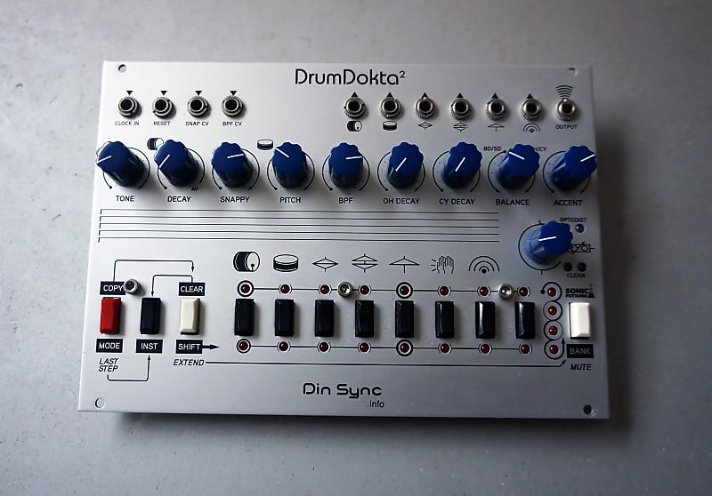 Dinsync DrumDokta2 eurorack module Boss DR110 analogue drum Reverb