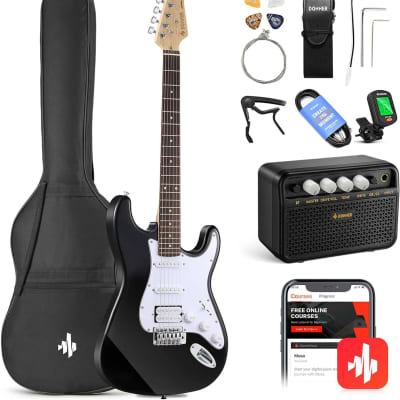 Donner DST-100B 39 Inch Electric Guitar Beginner Kit Solid Body Full Size Black for sale