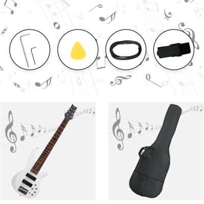 Glarry 44 Inch GIB 6 String H-H Pickup Laurel Wood Fingerboard Electric Bass Guitar with Bag and other Accessories White image 9