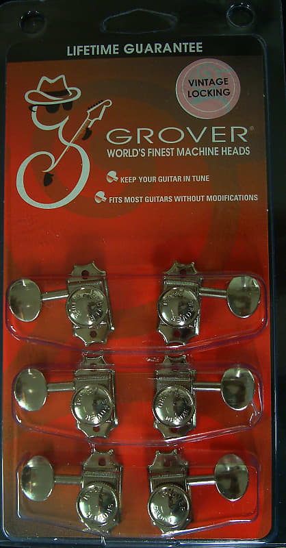 Grover 533N Vintage Locking Tuners, Oval Metal Button, 3 +3 Nickel Finish image 1