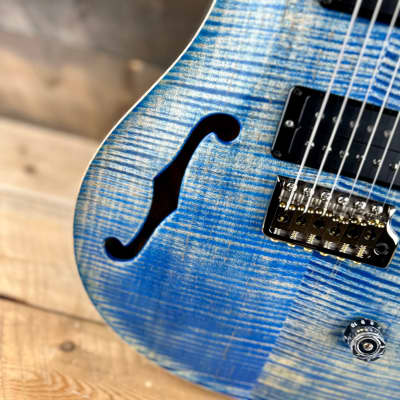 PRS Wood Library Custom 24 Semi-Hollow Flame Maple 10 Top, Korina Back, Torrified Maple Neck, Ziricote FB - Faded Blue Jean Satin 391870 image 3