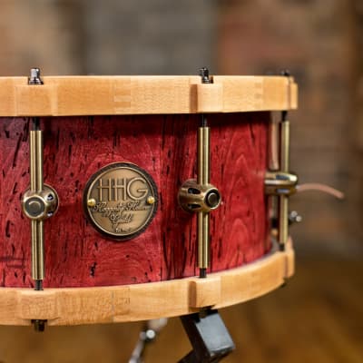 HHG Drums 14x6 Reclaimed Maple With Matching Hoops, Satin Red image 2