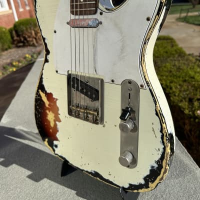 Fender Telecaster MJT 2015 - Olympic White Over Sunburst Heavy Relic image 6