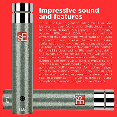 sE Electronics SE8-PAIR-VINT-ED Matched Pair of SE8 Small Diaphragm Condenser Microphones Vintage ED image 5