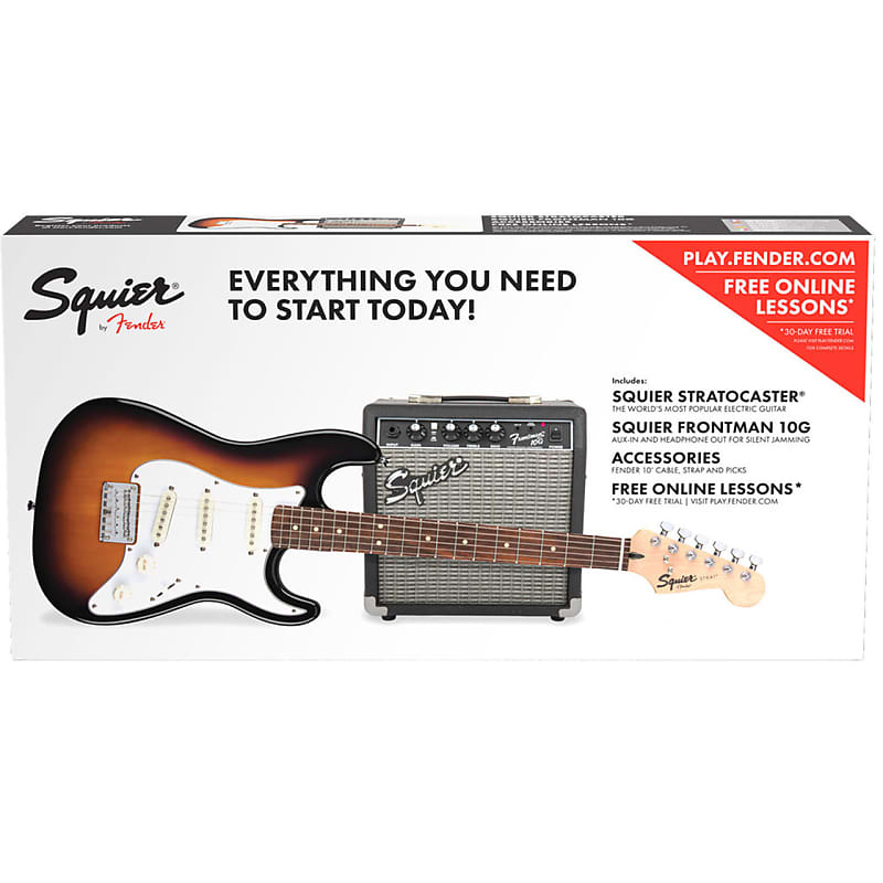 Fender Squier 24-Inch Short Scale Strat Pack - Transparent Blue Bundle with  Frontman 10G Amplifier, Instrument Cable, Tuner, Strap, Picks, Online